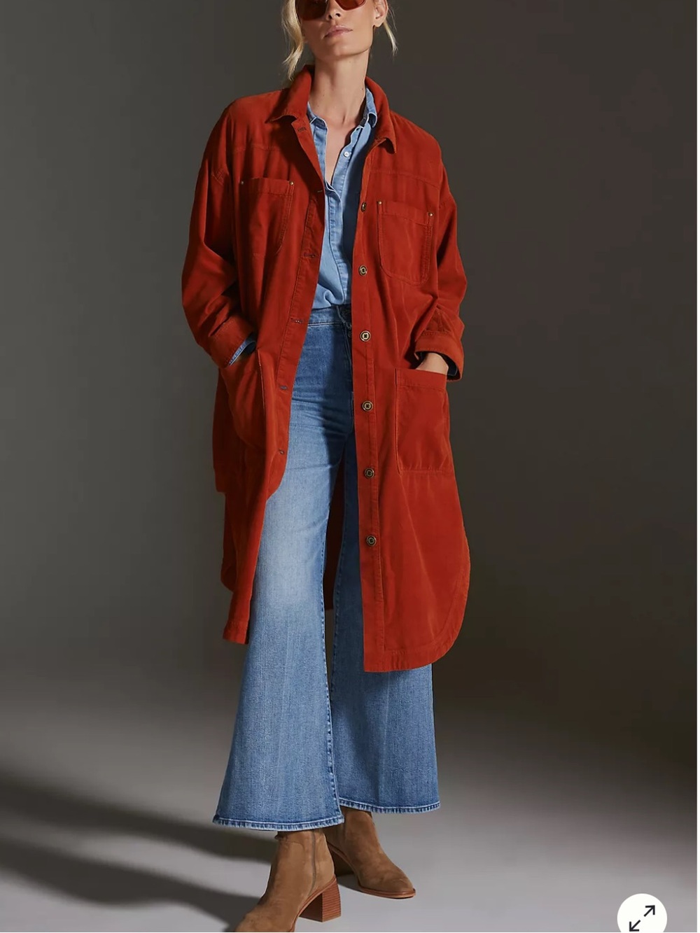 Anthropologie Pilcro Corduroy Button Front Duster Medium